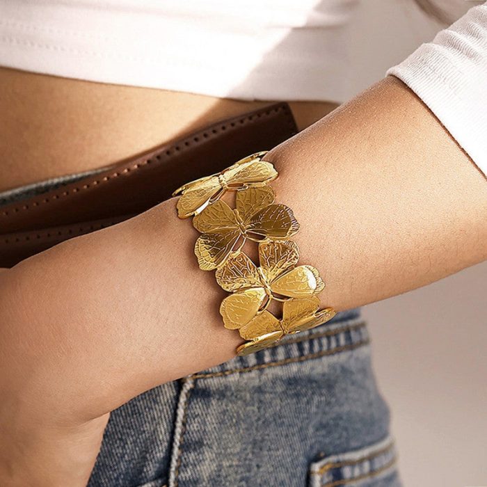 Gold Plated Anti Tarnish Stainless Steel Butterfly Themed Cuff Bracelet - Image 10