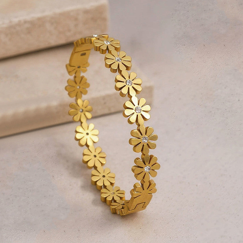 Gold Plated Floral Bangle Style Bracelet - Image 1