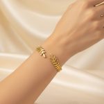 Gold Stainless Steel Leaf Themed Cuff Bracelet - Image 7
