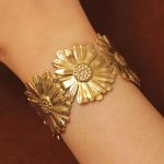Gold Stainless Steel Floral Themed Cuff Bracelet - Image 3