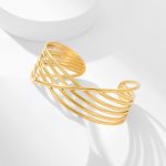Gold Stainless Steel Contemporary Cuff Bracelet - Image 7