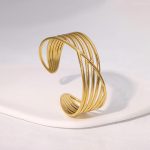 Gold Stainless Steel Contemporary Cuff Bracelet - Image 8