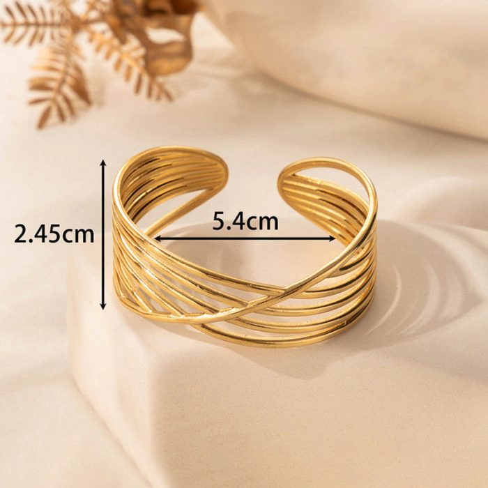 Gold Stainless Steel Contemporary Cuff Bracelet - Image 9