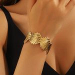 Gold Stainless Steel Shell Themed Cuff Bracelet - Image 2