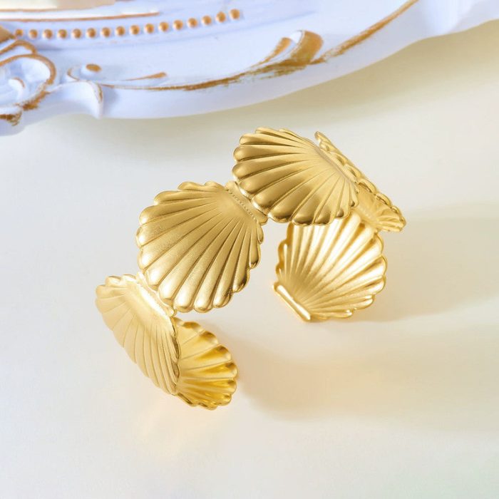 Gold Stainless Steel Shell Themed Cuff Bracelet - Image 7