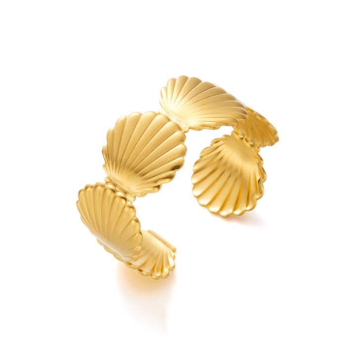 Gold Stainless Steel Shell Themed Cuff Bracelet - Image 8