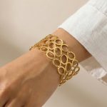Gold Stainless Steel Contemporary Cuff Bracelet - Image 2