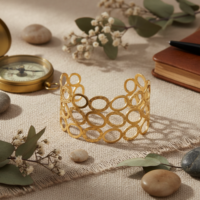 Gold Stainless Steel Contemporary Cuff Bracelet - Image 3