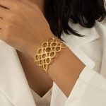 Gold Stainless Steel Contemporary Cuff Bracelet - Image 4