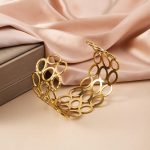 Gold Stainless Steel Contemporary Cuff Bracelet - Image 5