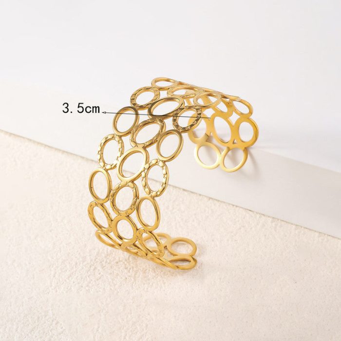 Gold Stainless Steel Contemporary Cuff Bracelet - Image 7
