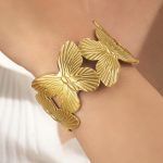 Gold Stainless Steel Butterfly Themed Cuff Bracelet - Image 5