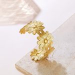 Gold Stainless Steel Floral Themed Cuff Bracelet