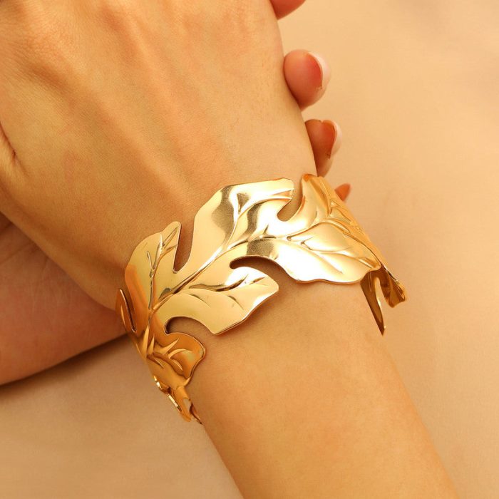 Gold Stainless Steel Contemporary Cuff Bracelet - Image 2