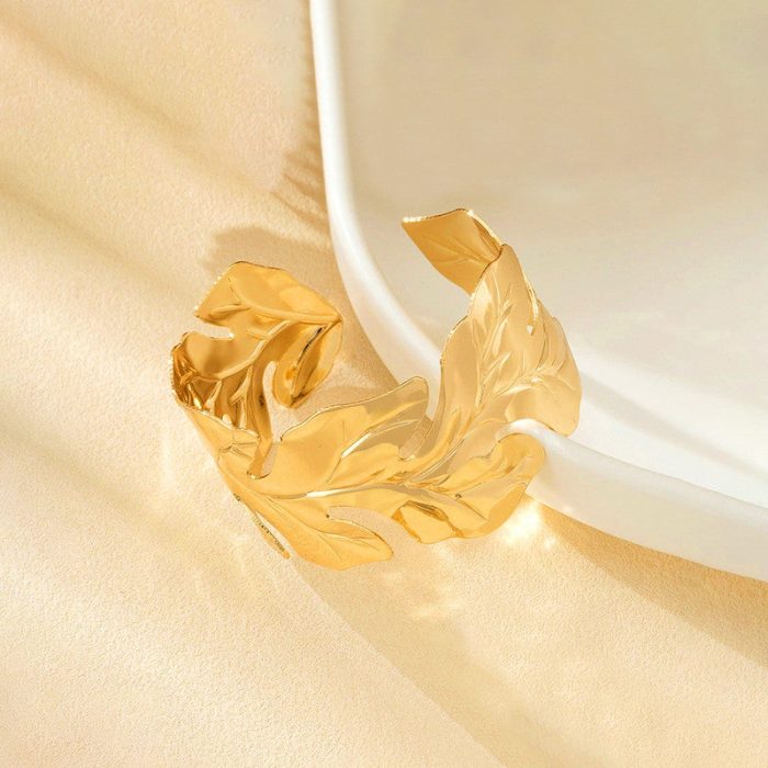 Gold Stainless Steel Contemporary Cuff Bracelet - Image 5