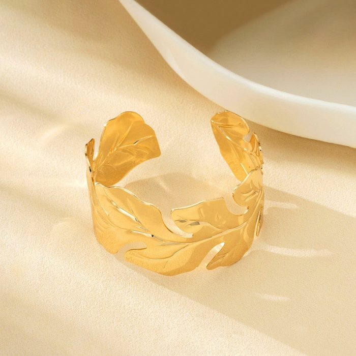 Gold Stainless Steel Contemporary Cuff Bracelet - Image 6