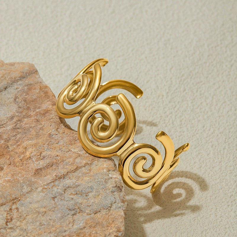 Gold Stainless Steel Contemporary Cuff Bracelet - Image 1