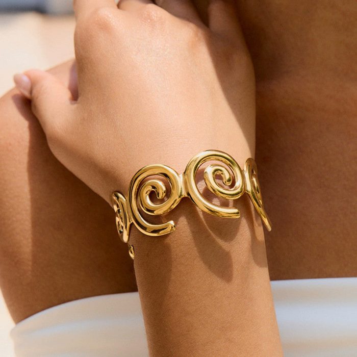 Gold Stainless Steel Contemporary Cuff Bracelet - Image 2