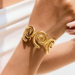 Gold Stainless Steel Contemporary Cuff Bracelet - Image 3