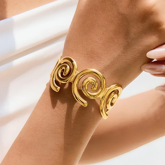 Gold Stainless Steel Contemporary Cuff Bracelet - Image 3
