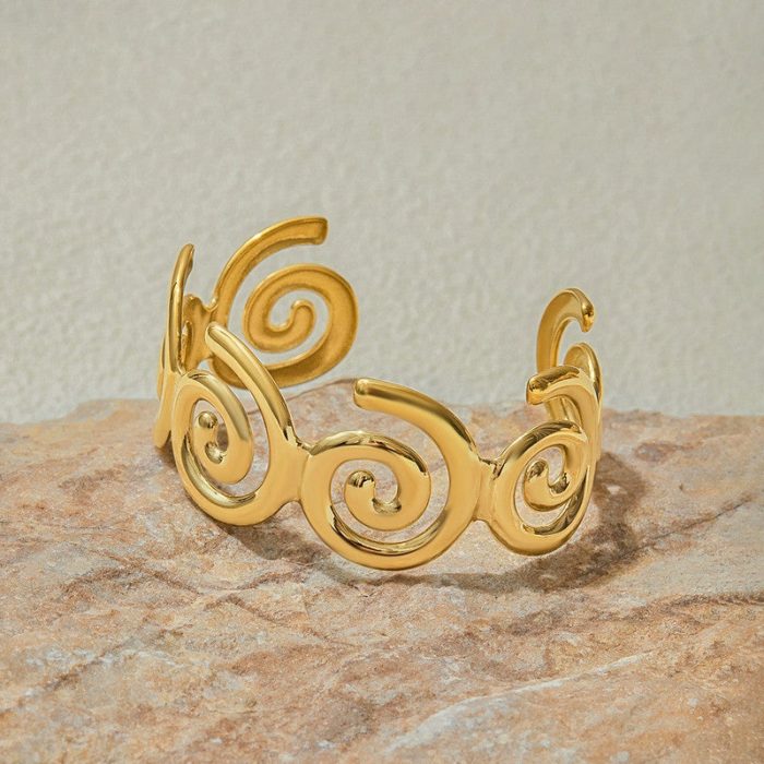 Gold Stainless Steel Contemporary Cuff Bracelet - Image 4