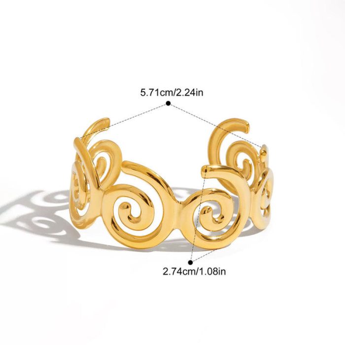 Gold Stainless Steel Contemporary Cuff Bracelet - Image 5