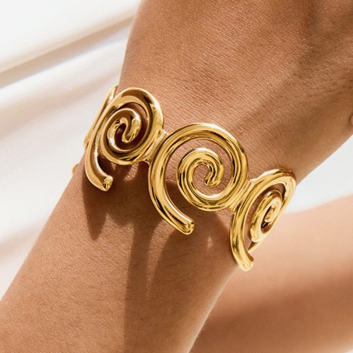 Gold Stainless Steel Contemporary Cuff Bracelet - Image 7