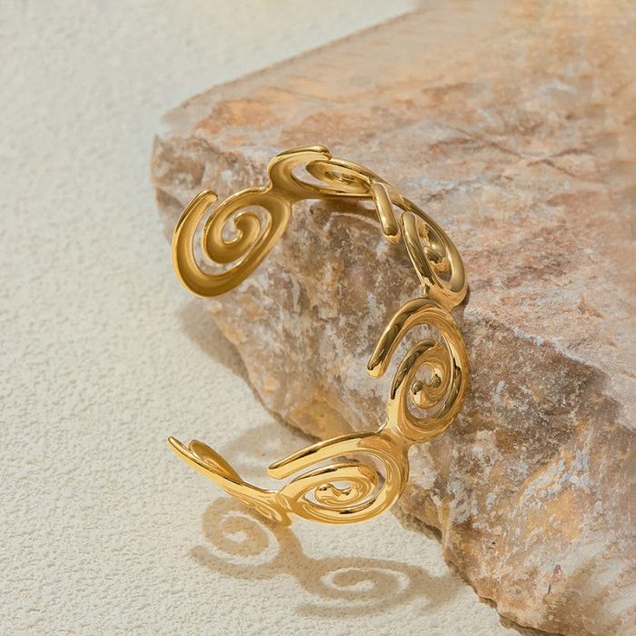 Gold Stainless Steel Contemporary Cuff Bracelet - Image 8