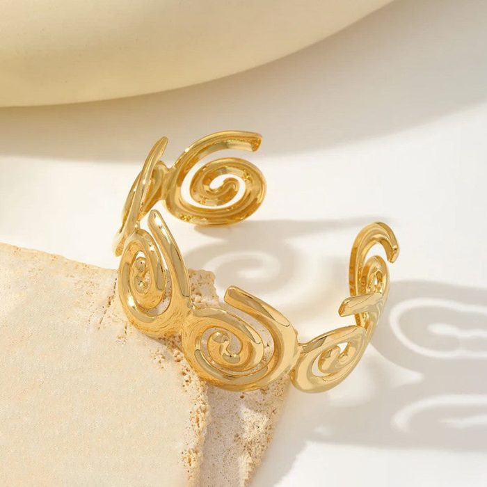 Gold Stainless Steel Contemporary Cuff Bracelet - Image 9