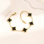 Stainless Steel Anti-Tarnish Clover Mother of Pearl Link Bracelet For Women