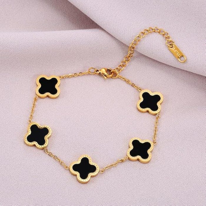 Stainless Steel Anti-Tarnish Clover Mother of Pearl Link Bracelet For Women - Image 6
