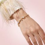 Gold Plated White Stones Studded Anti Tarnish Tulip Bracelet - Image 2