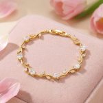 Gold Plated White Stones Studded Anti Tarnish Tulip Bracelet - Image 3