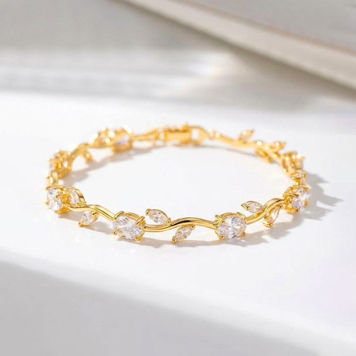 Gold Plated White Stones Studded Anti Tarnish Tulip Bracelet - Image 4