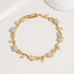 Gold Plated White Stones Studded Anti Tarnish Tulip Bracelet - Image 8