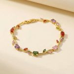 Gold Plated Multicolor Stones Studded Anti Tarnish Tulip Bracelet - Image 9