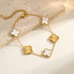 Stainless Steel Anti-Tarnish Clover White Mother of Pearl Link Bracelet For Women - Image 3