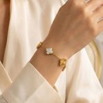 Stainless Steel Anti-Tarnish Clover White Mother of Pearl Link Bracelet For Women - Image 7