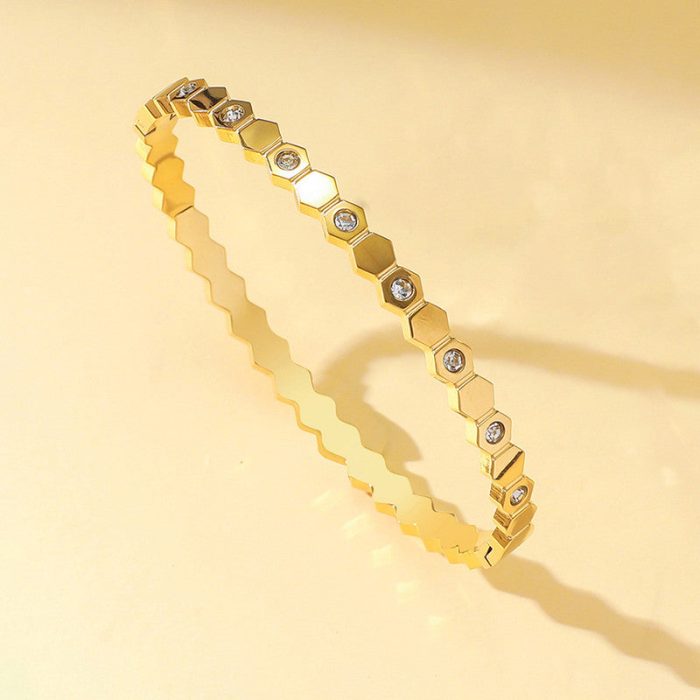 Gold-Plated AD Bangle-Style Hexagonal Anti Tarnish Bracelet - Image 2