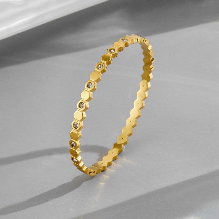 Gold-Plated AD Bangle-Style Hexagonal Anti Tarnish Bracelet - Image 4