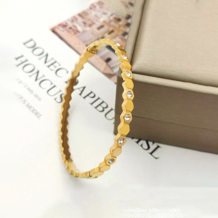 Gold-Plated AD Bangle-Style Hexagonal Anti Tarnish Bracelet - Image 5