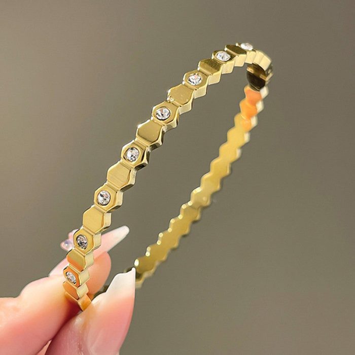Gold-Plated AD Bangle-Style Hexagonal Anti Tarnish Bracelet - Image 9
