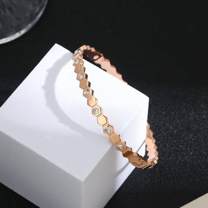 Rose Gold-Plated AD Bangle-Style Hexagonal Anti Tarnish Bracelet - Image 4