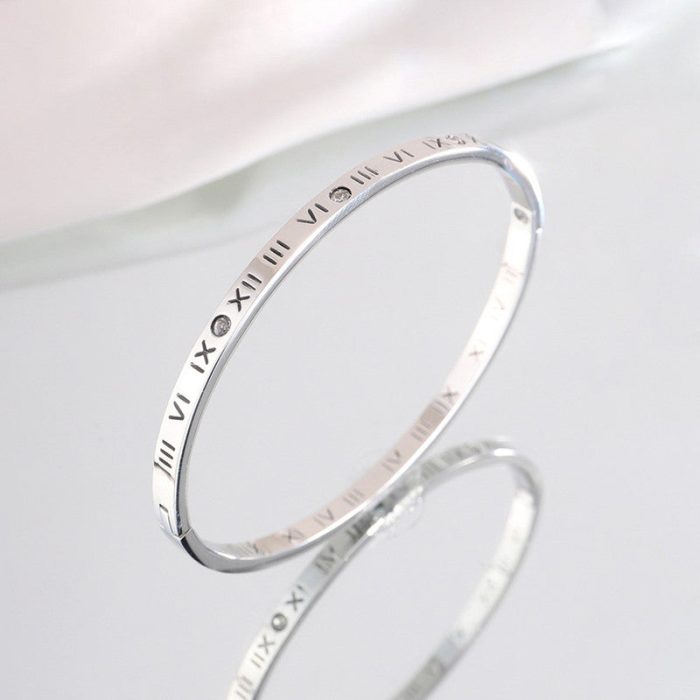 Silver-Plated AD Bangle-Style Anti Tarnish Roman Numerals Bracelet - Image 4