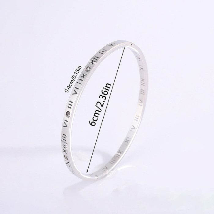 Silver-Plated AD Bangle-Style Anti Tarnish Roman Numerals Bracelet - Image 5