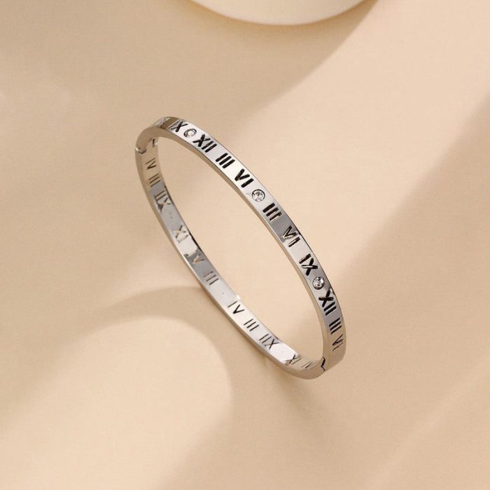 Silver-Plated AD Bangle-Style Anti Tarnish Roman Numerals Bracelet - Image 9