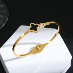Stainless Steel Gold-Plated Bangle-Style Anti Tarnish Clover Bracelet - Image 7