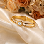 Gold Plated Stainless Steel Stone Embedded Anti Tarnish Bangle Style Bracelet - Image 5