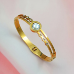 Gold Plated Stainless Steel Stone Embedded Anti Tarnish Bangle Style Bracelet - Image 6