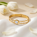 Gold Plated Stainless Steel Stone Embedded Anti Tarnish Bangle Style Bracelet - Image 7